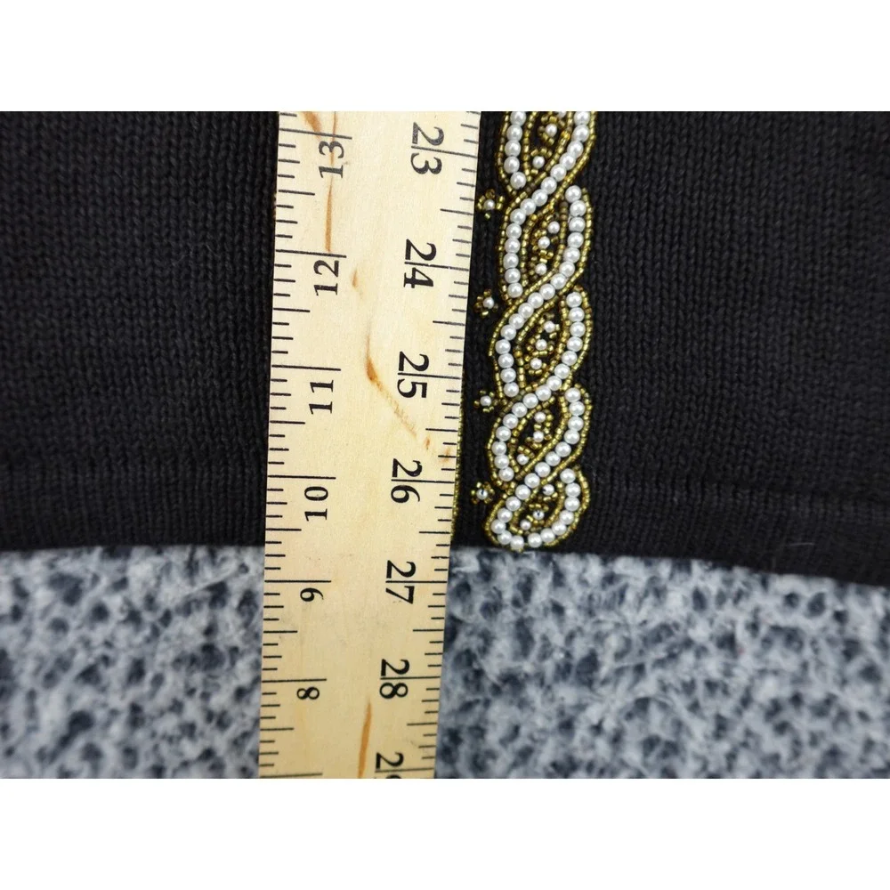 Victoria Harbour Beaded Sweater Womens Large‎ Black Gold Faux Pearl Ramie Cotton